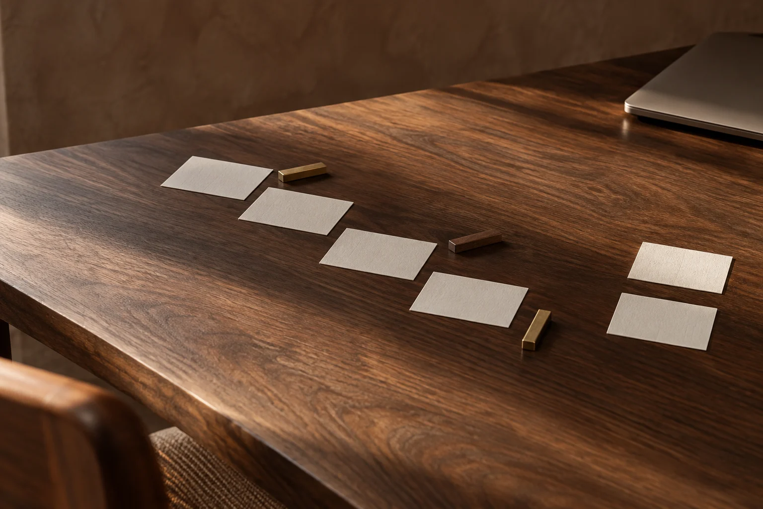Konzeptionelle Prozessplanung mit Karten auf einem Holztisch